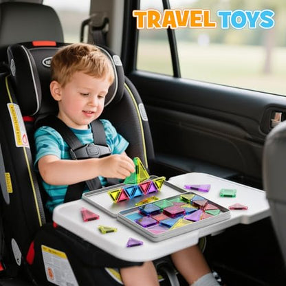 42PCS Mini Magnetic Tiles Travel Set with Iron Storage Box - Portable STEM Building Blocks for Kids 3-8, Montessori Educational Magnet Toys for Airplane, Car Rides & On-The-Go Play - size: Mini