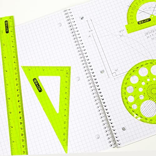 BAZIC Products 5-Piece Geometry Set, Ruler, Triangles, Protractor, 4-Set - size: 4-Pack