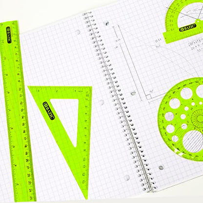 BAZIC Products 5-Piece Geometry Set, Ruler, Triangles, Protractor, 4-Set - size: 4-Pack