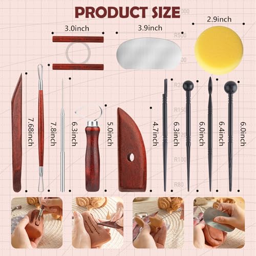 12PCS Pottery Tools Kit, Polymer Clay Tools Set for Sculpting, Air Dry Clay Tools, Ceramic Tools for Carving, Modeling, Molding, Shaping, Dotting, Trimming, Arts Crafts Supplies, Adults, Beginners - color: 12PCS