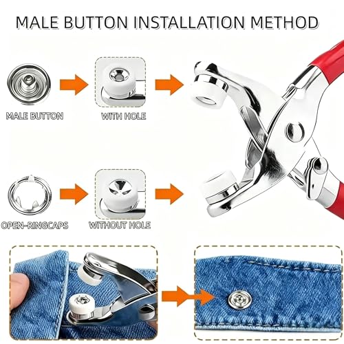 Set of 400 10mm Pearl snap Buttons, Includes snap Pliers, White and Black no-sew Buttons, Suitable for Clothing, Hats, Bags, and DIY Sewing Projects - color: White