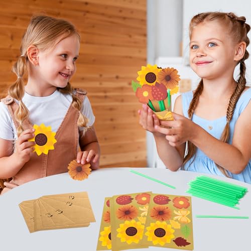 BeYumi Fall Flower Bouquet Craft - 24Pcs Fall Flower Bouquet Craft Kit for Kids Make Your Own Thankful Florals Kit Autumn Thanksgiving Appreciation DIY Gift Set School Classroom Home Fun Activities