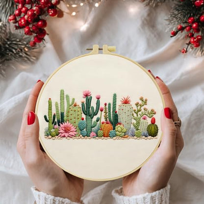 Full Range Embroidery Kit for Adult, Green Plant Pattern Embroidery Kit for Beginners Include Embroidery Cloth Hoops Threads for Craft Lover Hand Stitch with Embroidery Skill Techniques (Plant) - color: Plant