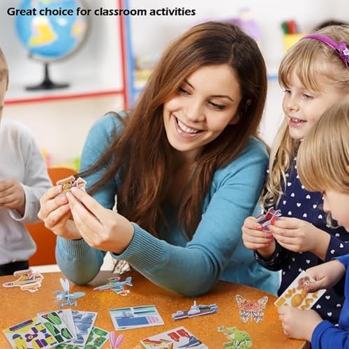 100PCS Educational 3D Cartoon Puzzle for Kids - Insects, Dinosaurs, Animals, Vehicles Themed 3D DIY Cardboards for Boys & Girls Gift Party Supplies
