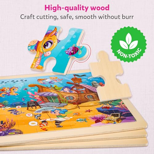 SYNARRY 6-Pack Large Wooden Unicorn Mermaid Princess Fairy Jigsaw Puzzle - style: Fantasy