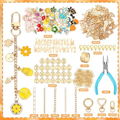AUGSUN 439Pcs Keychain Making Kit Charms Lip Gloss Key Chain DIY Craft