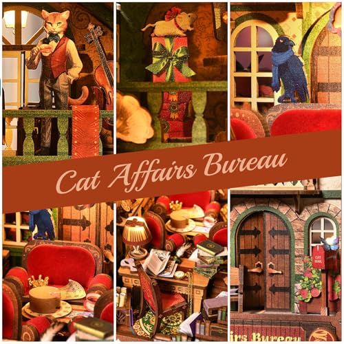 TOYQI Book Nook Kit, DIY Miniature Dollhouse Kit for Adults and Teens - color: Cat Affairs Bureau