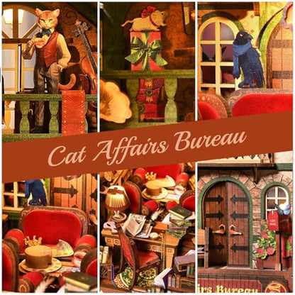 TOYQI Book Nook Kit, DIY Miniature Dollhouse Kit for Adults and Teens - color: Cat Affairs Bureau