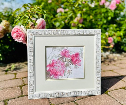 Aine A1010 Peonies. Whisper Counted Cross Stitch Kit 7 x 6 in - size: Peonies. Whisper