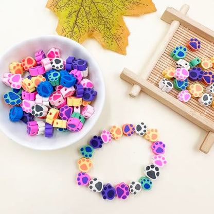 100Pcs Bear Paw Handmade Polymer Clay Beads, 10mm Polymer Clay Spacer Beads for Women Jewelry Making DIY Charms Bracelet Necklace Hair Clip Accessories Handmade Craft - color: bear paw