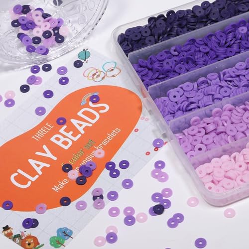 3500pcs Purple Clay Beads for Bracelets Making 6mm Heishi Beads Polymer Flat Round Disc Clay for Jewelry Making Purple Bead Crafts - color: Purple