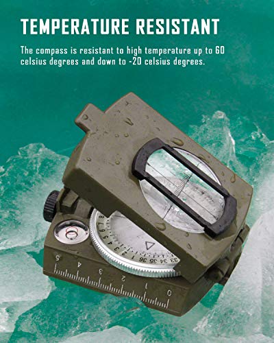 Eyeskey Multifunctional Tactical Survival Military Compass with Lanyard & Pouch | Waterproof & Impact Resistant | Lensatic Sighting Compass for Hiking - color: EK1001 Green Compass
