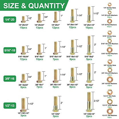 FOLIV 608pcs Grade 8 Bolts and Nuts Assortment Kit, 1/4-20, 5/16-18, 3/8-16, 1/2-13 Heavy Duty Hex SAE Bolts Nuts Washers Assortment Kit - size: 608PCS M6, M8, M10, M12
