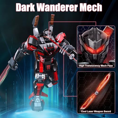 HIGH GODO Wanderer Mech Building Blocks Set for Adults，Dark Robot Model Building Kit with 2 Multiple Weapons, 585 Pieces Creative Collectible Gift for Teens 14+ - style: Wanderer Mech