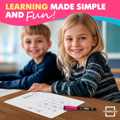 SCRIBBLEDO Dry Erase Ten Frame Area Model Board 9" x 12" Double Sided Whiteboard Math manipulatives for Kids - Area Model and 2 Ten Frames Math Practice for Addition Subtraction and Multiplication