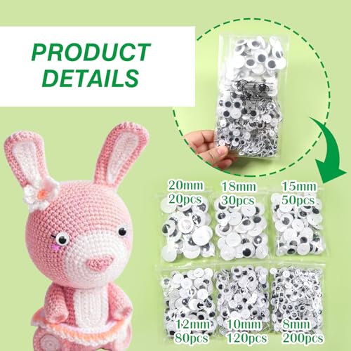 TOAOB 172pcs Sew On Googly Wiggle Eyes Buttons 8mm to 20mm Assorted Sizes Black Round Plastic Eyes for DIY Stuffed Animals Scrapbooking Sewing Crafts