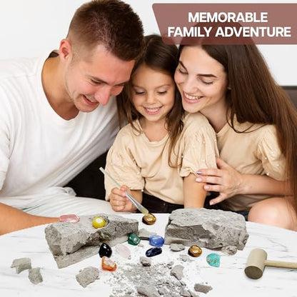 Nature Gear Gemstone Dig Kit for Kids, Educational Crystal Excavation Kit with 15 Mystery Gems, Interactive Adventure Fossil Mining Toy for Kids Age 3-5 and Up - style: Gemstone Dig Kit