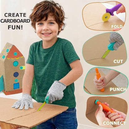 Kibbidea Cardboard Cutter for Kids, Cardboard Construction Tool Kit - size: 170 PCS