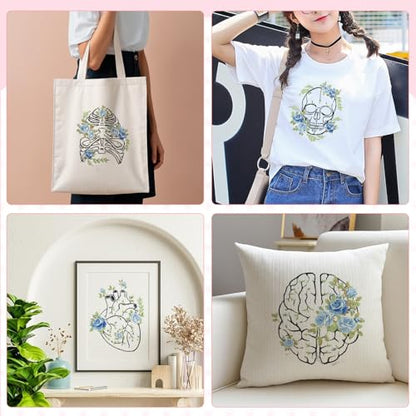 Kuabiz 5 Sets Skull Embroidery Kits for Beginners Anatomy Cross Stitch Kit for Adults Organ Embroidery Starter Kit Embroiderys Hoop Needlepoint Kits with Instruction Needles Threads for Doctors Gifts - style: Organ
