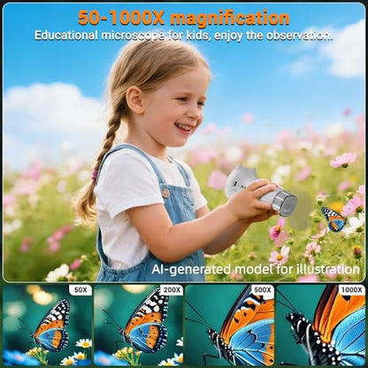 Pocket Kids Microscope, 1000X Handheld Microscope for Kids w/2.4'' Screen, Photo Video Mini Portable Microscopes Science Edu Digiscope, Christmas Birthday Gifts Ideas for Kids Ages 3-12 (White) - color: White