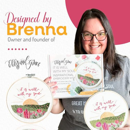 Elly & Grace Christian Embroidery Kit with Embroidery Hoop, Easy Embroidery Kit for Beginners and Adults, Full Embroidery Hoop Kit with Needles and Thread Included (It is Well) - style: It is Well