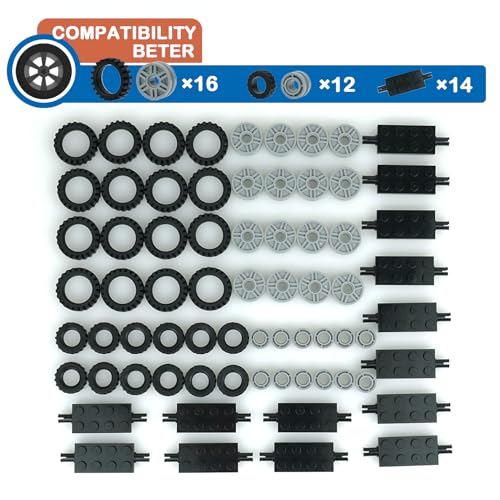 City Wheels and Axles Set Building Block Tires Car Parts Brick Accessories - color: Black and Grey