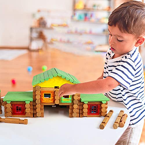 Wondertoys 269 Pieces Real Wood Logs Set Ages 3+, Classic Building Log Gift Set for Boys/Girls– Creative Construction Engineering - Top Blocks Game Kit - Preschool Education Toy - style: 269 PCS