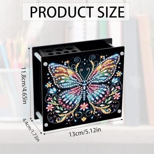 DIY 5D Diamond Painting Pen Holder, Colorful Butterfly Diamond Art Pen Holder Organizer, Crystal Rhinestones Art Desk Organizer with Beads, Pencil Organizer for Craft Desk or Gift - color: Butterfly