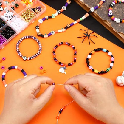 UPINS 2100Pcs Halloween Bracelet Making Kit Beads for Jewelry Making - color: Orange Purple Black