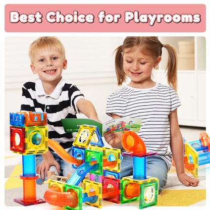 MAGBLOCK 85PCS Marble Run Magnetic Tiles Toy Building Blocks STEM Ages 5+ - size: 85pcs