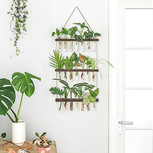 Mkono Plant Propagation Station, 3 Tier Large Brown Wall Hanging Vase Tubes - color: Brown, size: Large