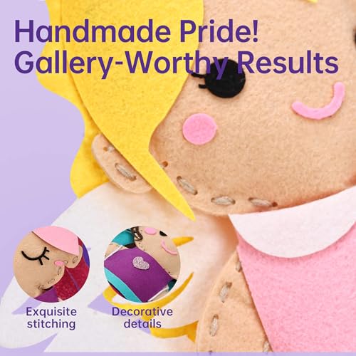 Cymbana Kids Sewing Kit, Make Your Own 5 Princess Felt Crafts Set for Girls - color: Princess