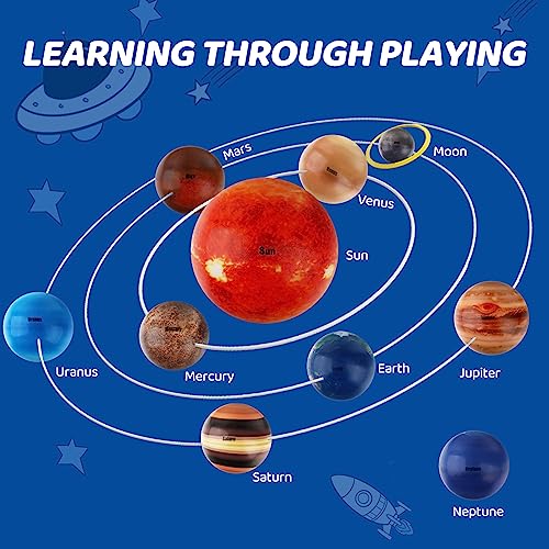 Mini Foam Planets Balls Toy, 10 PCS Solar System Stress Balls for Kids Adults, Squeeze Global for Stress Relief, Science Kit Gift for Early Learning, Classroom Prize for Boys Girls (with Flash Cards)