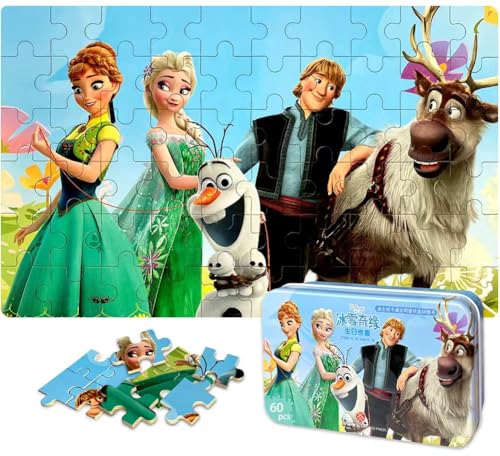 60 Piece Educational Puzzles for Kids Ages 4-8 Jigsaw Puzzle Games in Reusable Metal Box, Learning Toys with Extra Thick Safe Pieces for Boys & Girls - color: U1-6axy-6ewh