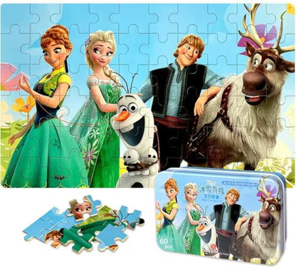 60 Piece Educational Puzzles for Kids Ages 4-8 Jigsaw Puzzle Games in Reusable Metal Box, Learning Toys with Extra Thick Safe Pieces for Boys & Girls - color: U1-6axy-6ewh