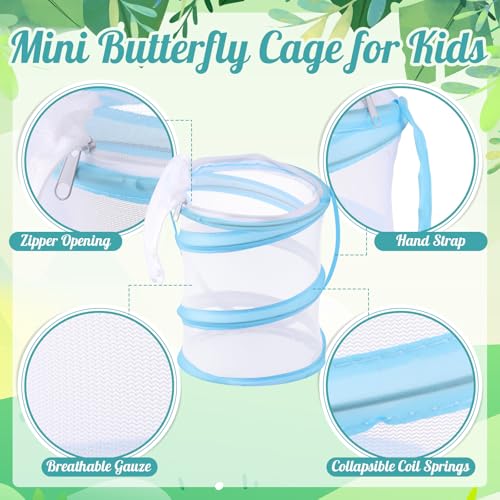 8 Sets Mini Butterfly Cage for Kids with Magnifier and Tweezer Butterfly Catching Kit Outdoor Explorer Kit Butterfly Habitat Net Insect Mesh Cages Butterfly Enclosure Bug Pop Terrarium up
