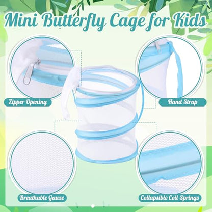 8 Sets Mini Butterfly Cage for Kids with Magnifier and Tweezer Butterfly Catching Kit Outdoor Explorer Kit Butterfly Habitat Net Insect Mesh Cages Butterfly Enclosure Bug Pop Terrarium up