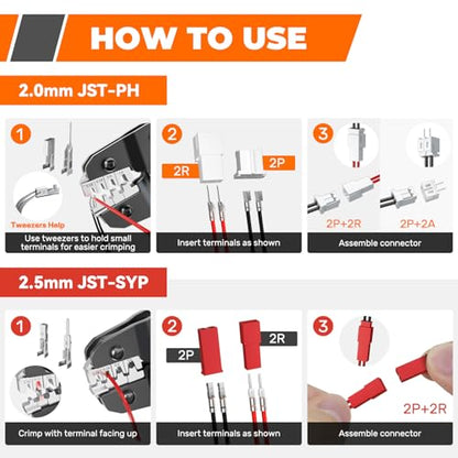 JST-PH 2.0mm & JST-SYP 2.5mm Connector Kit with AWG28–17 Ratcheting Crimping Tool, 21 Sizes Wire Terminal Set for Arduino, Raspberry Pi, RC, PCB, Battery Packs, Drone & DIY Electronics - size: JST-PH 2.0mm + SYP 2.5mm Kit