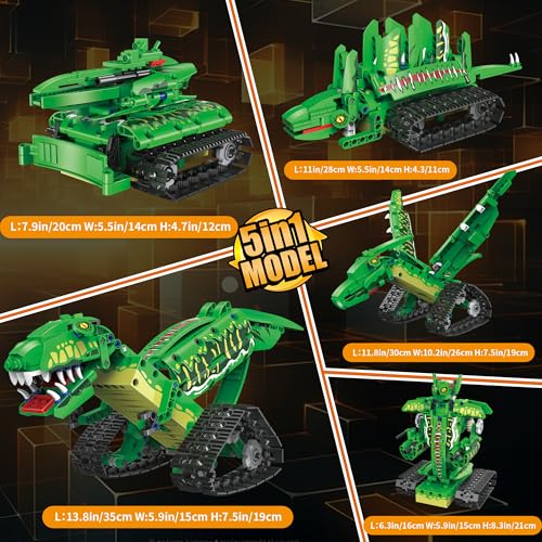 5 IN 1 Dinosaur Toy for 6-12 Years Old Kids Boys, Robot Dino Building Set with APP & 2.4GHz Remote Control Science Programmable Building Block Dinosaur Kit, Birthday Gifts for Age 6 7 8 9 10 11 12
