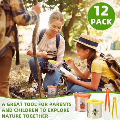 Halloscume 12 Pack Insect Bug Viewer for Kids with Tweezers Magnifying Insect Box Insect Observation Kit Bug Catcher Bug Container Insect Cage Bug Jar for Science Nature Exploration Collecting Kit