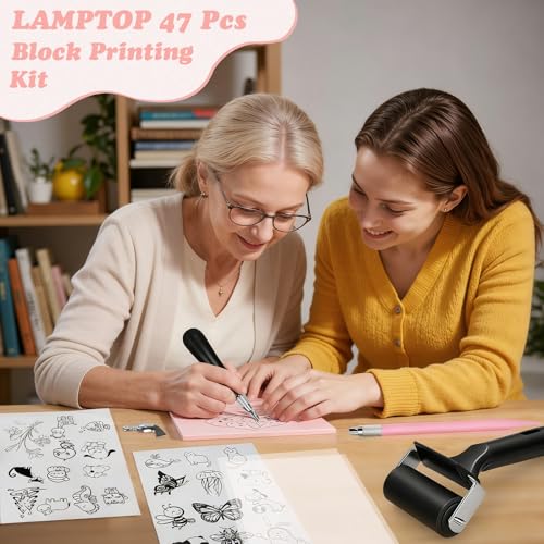 LAMPTOP 47 Pcs Block Printing Linocut Kit DIY Printmaking & Craft Projects