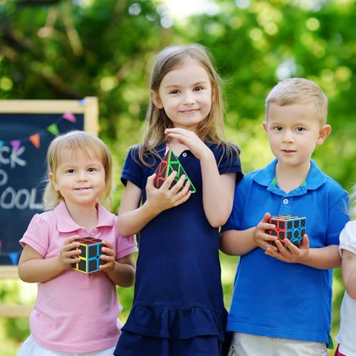 Carbon Fiber Speed Cube Set, 2x2 3x3 Pyramid Puzzle Cubes for Kids - style: Carbon Fiber