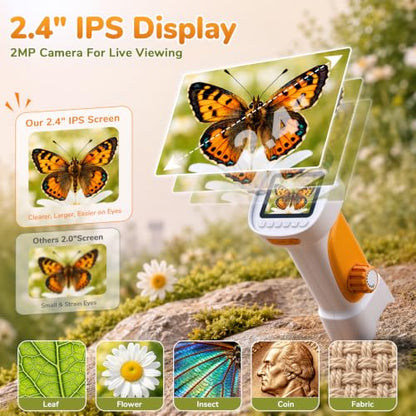 1000X Handheld Digital Microscope for Kids with 2.4" IPS Screen (Orange) - color: Orange