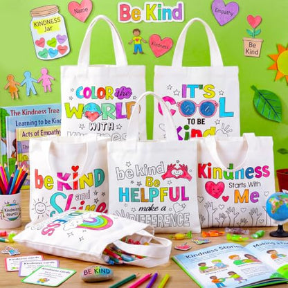 Yaomiao 18 Pcs Be Kind Canvas Tote Bag Student Anti-Bullying Coloring Bag