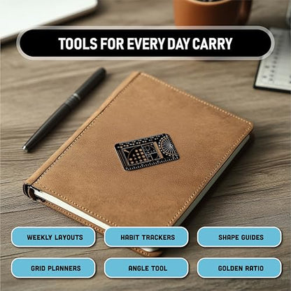 Pocket Journal Stencil - Stainless Steel Metal Bookmark with Circle Template, Ruler Conversion, Protractor & Golden Ratio - Planner Accessories for Journaling, Bible Study, Sketching & Notes