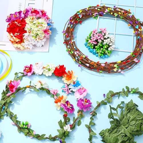 Syhood 20 Sets DIY Flower Crown Making Kit for Girls, Mini Plum Blossom - color: Mini Plum Blossom