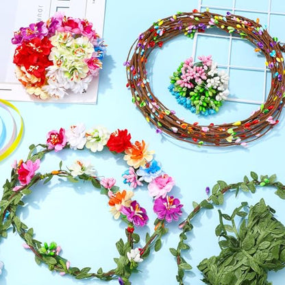 Syhood 20 Sets DIY Flower Crown Making Kit for Girls, Mini Plum Blossom - color: Mini Plum Blossom