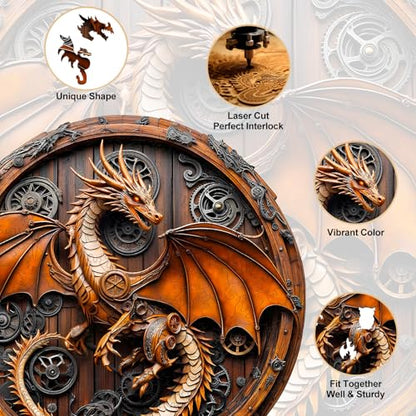 KAAYEE Wooden Puzzles Adults, Mechanical Dragon Jigsaw Puzzle 11.4 * 11.3in - color: Mechanical Dragon, size: Medium