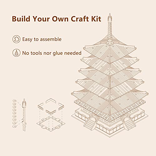ROBOTIME 3D Puzzle Wooden Craft Kits DIY Model Kit to Build Five-Storied Pagoda & Drum