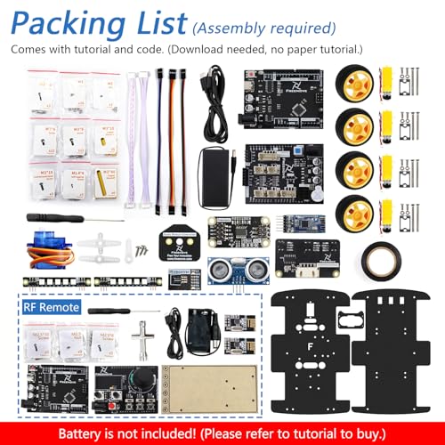 Freenove 4WD Car Kit with Remote (Compatible with Arduino IDE), Line Tracking, Obstacle Avoidance, Wireless Control App, Ultrasonic Sensor Motor Servo - color: With Remote
